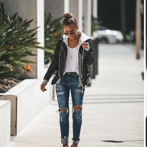 Vici Hooded FAUX LEATHER POCKETED BOMBER JACKET